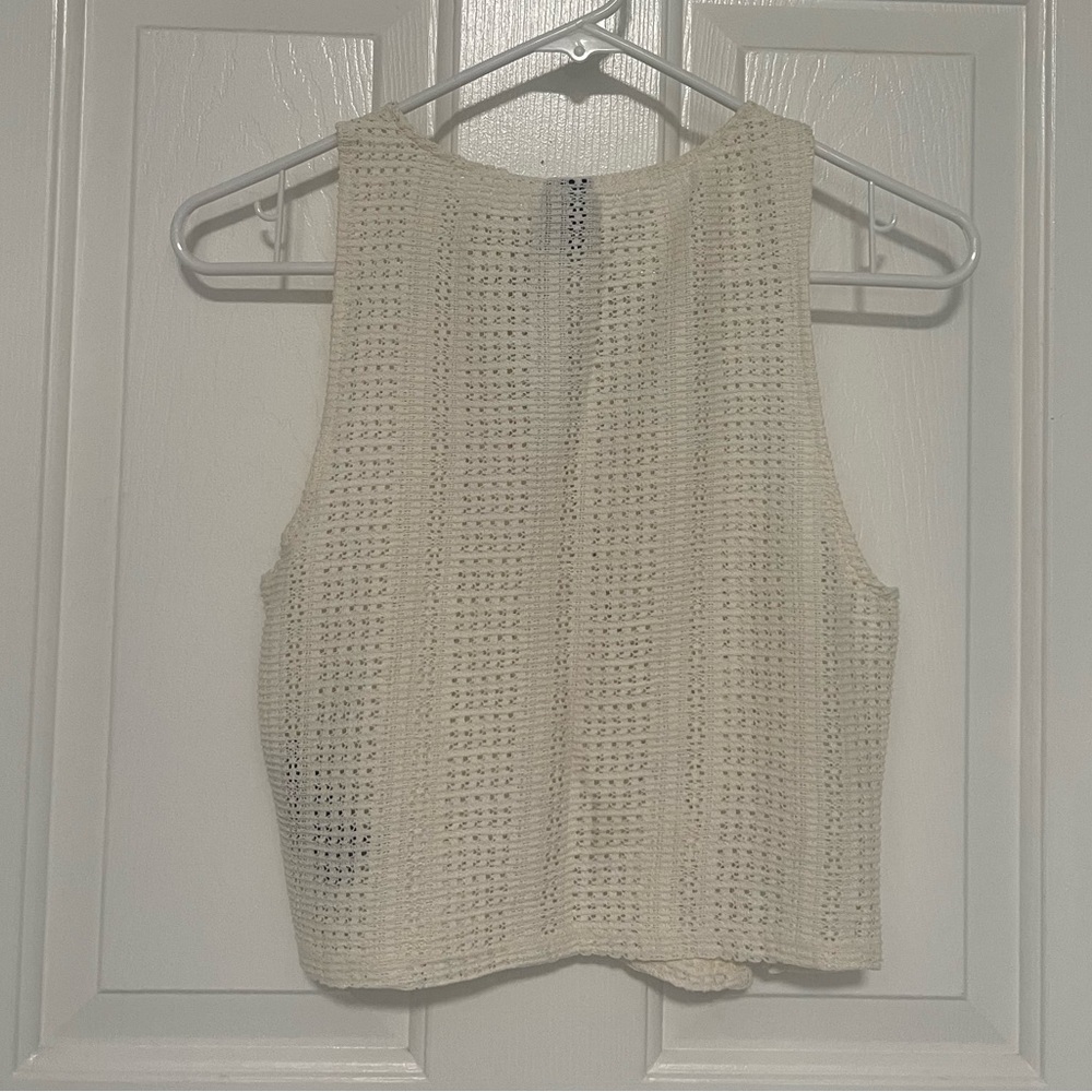 Urban Outfitters Cream Knit Diagonal Button Crop Tank - Picture 4 of 4